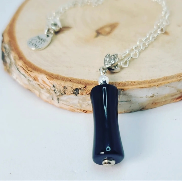Black Agate Zirconia Stainless steel chain Pendant - Picture 3 of 4
